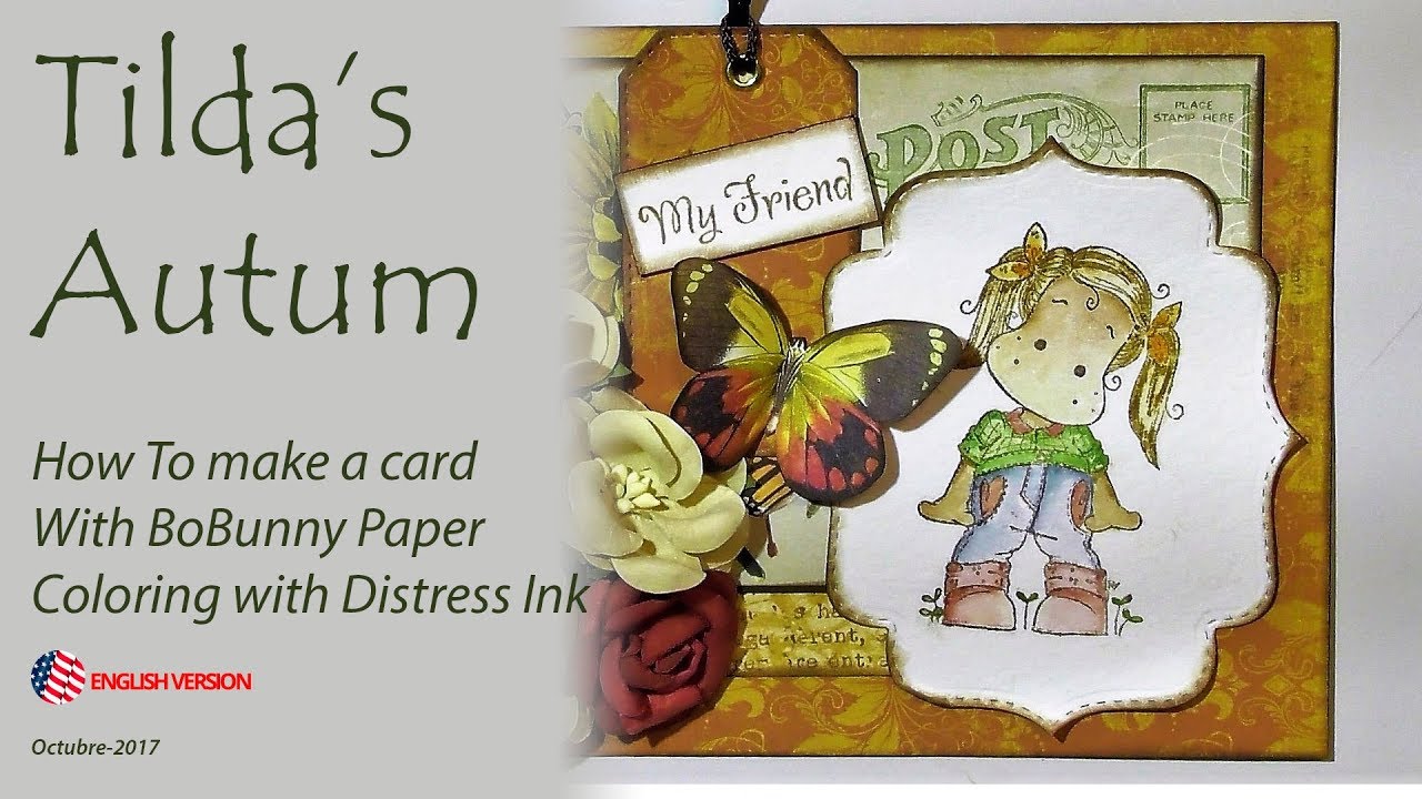 Tilda's Autum |  How to Make a Card combined with paper | English Version