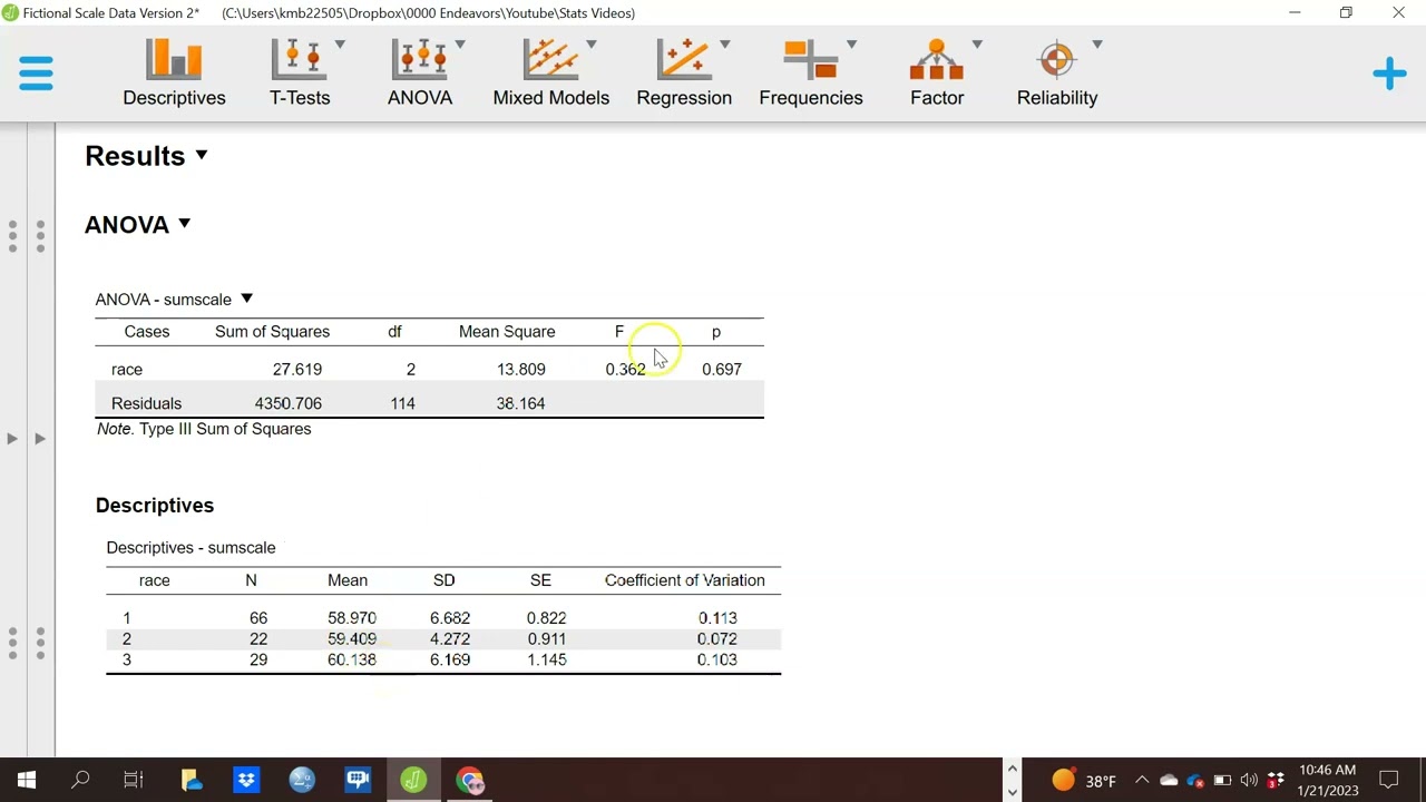 Basic Oneway ANOVA in JASP