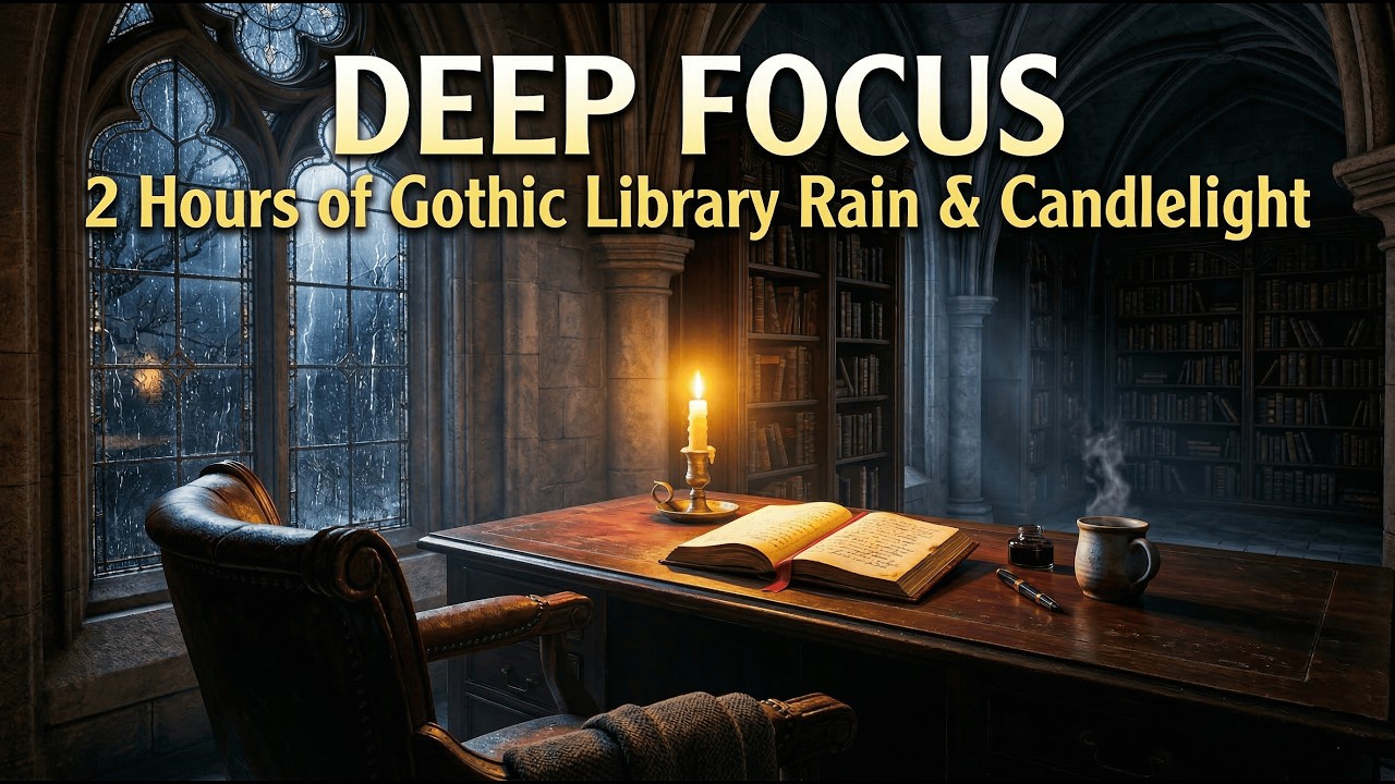 Deep Focus | 2 Hours of Gothic Library Rain & Candlelight | 🕯️📖 [Dark Academia]