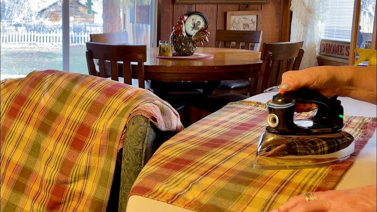 Retro Ironing! (No talking version) Old fashioned steam iron! Country linens & fabrics~ASMR