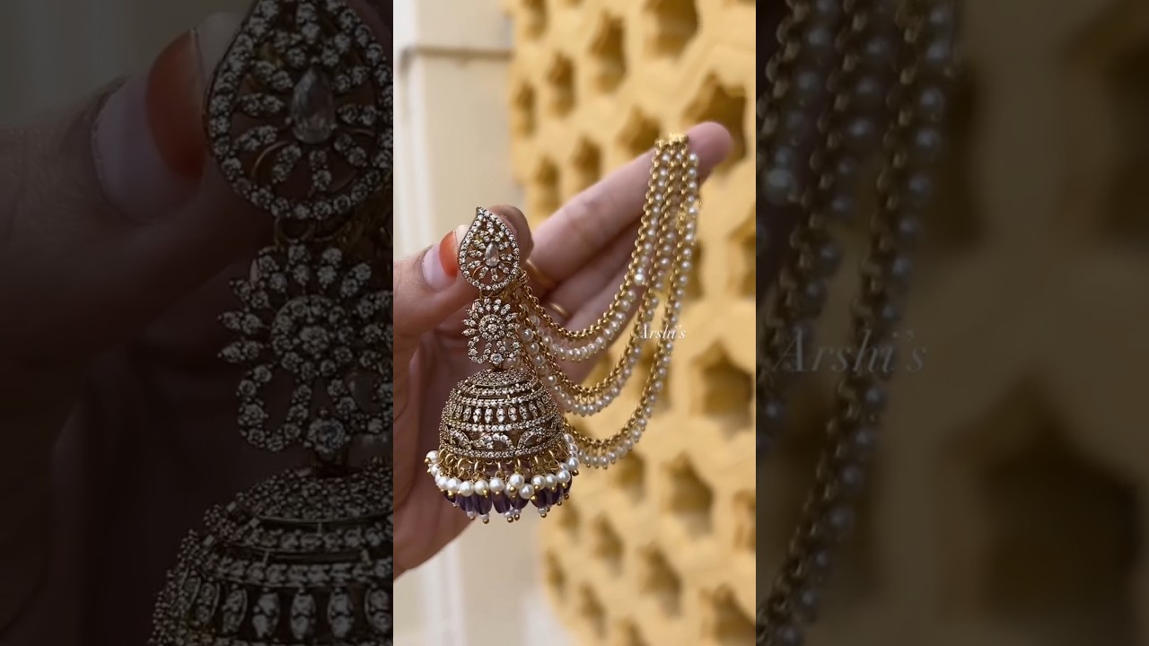 sparkle AD victorian jhumka with pearl earchain WA 8754856978 #victorian #jhumka #earrings #earchain