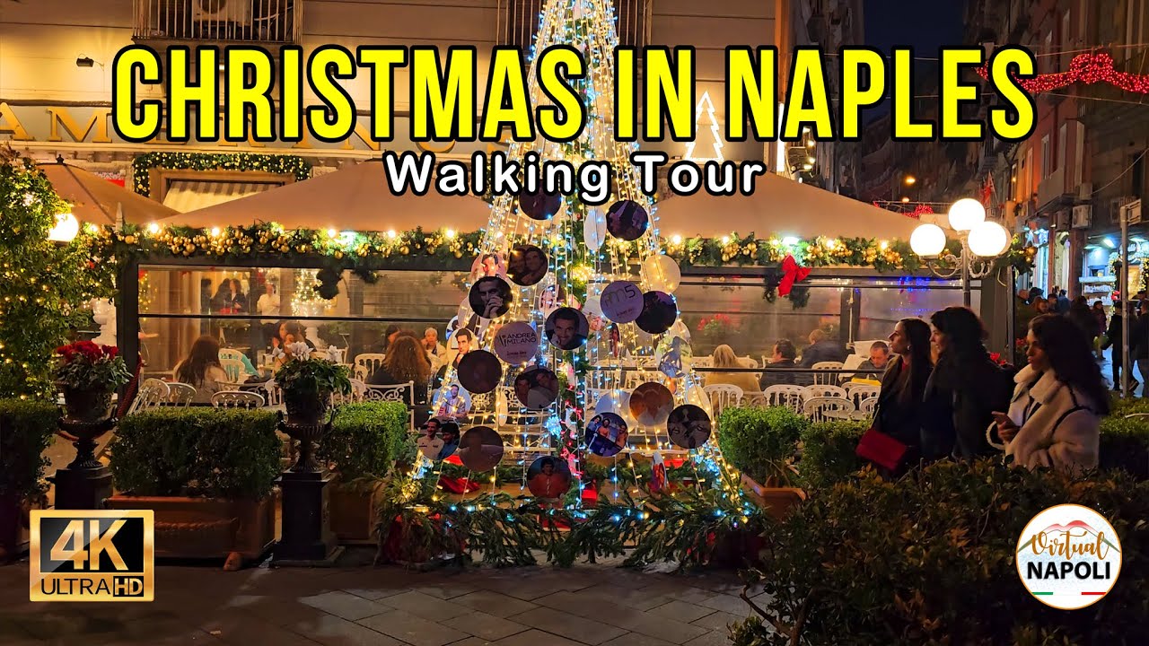 Walking Tour Naples Christmas Day Walk Plebiscito, Via toledo 4K UHD #virtualnapoli