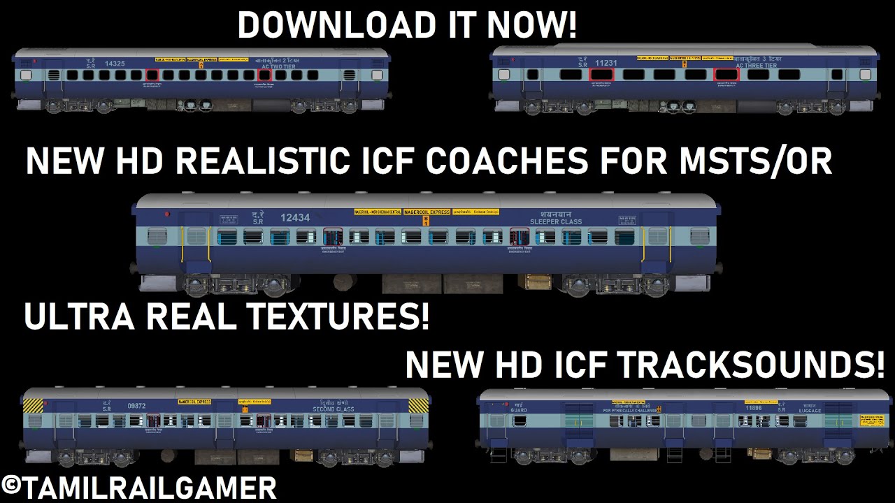 DOWNLOAD NEW REALISTIC HD ICF COACH PACK FOR MSTS/OR | HIGH QUALITY TEXTURE | NEW HD ICF TRACKSOUNDS