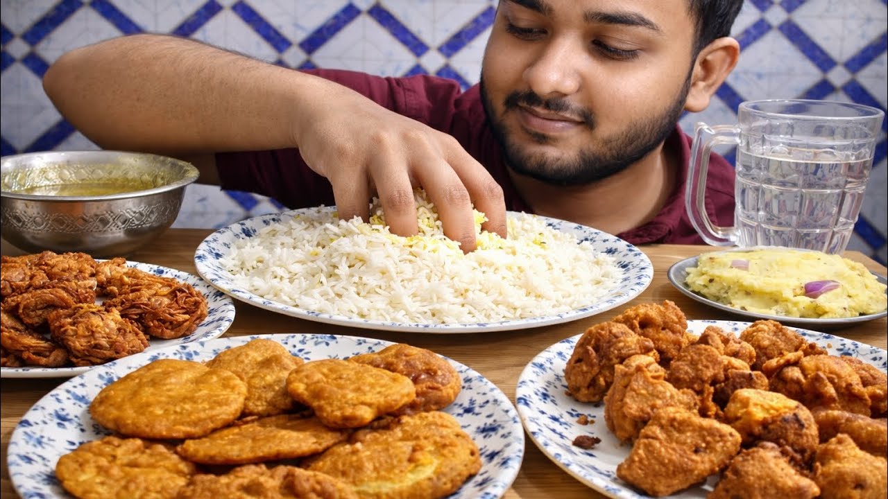Ghar ka khana rice Dal Bharata aloo ka add pakaudi