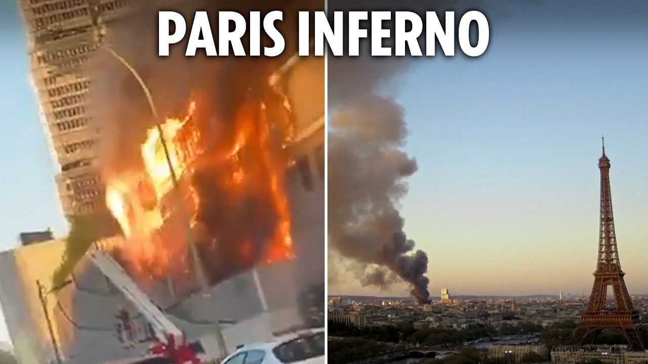 Flames rip through Paris building spreading black smoke across city skyline