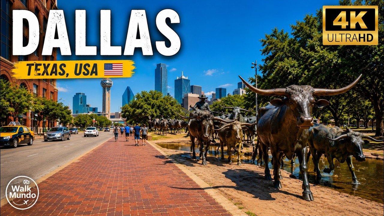 Dallas Texas 🇺🇸 Walking Tour 4K | Downtown Dallas, Pioneer Plaza & Discovery District [2026]