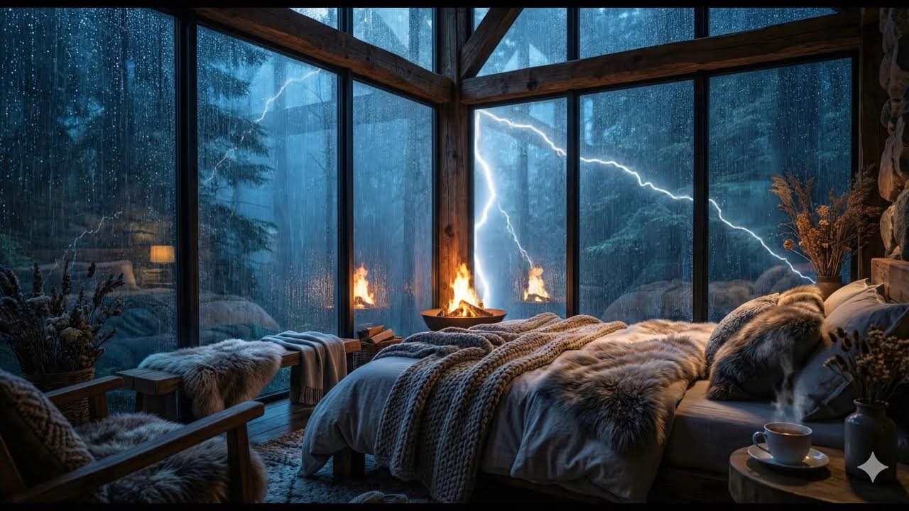Relieve & Goodbye Stress with Heavy Rain and Thunder on a Tin Roof at Night, White Noise Help Relax.