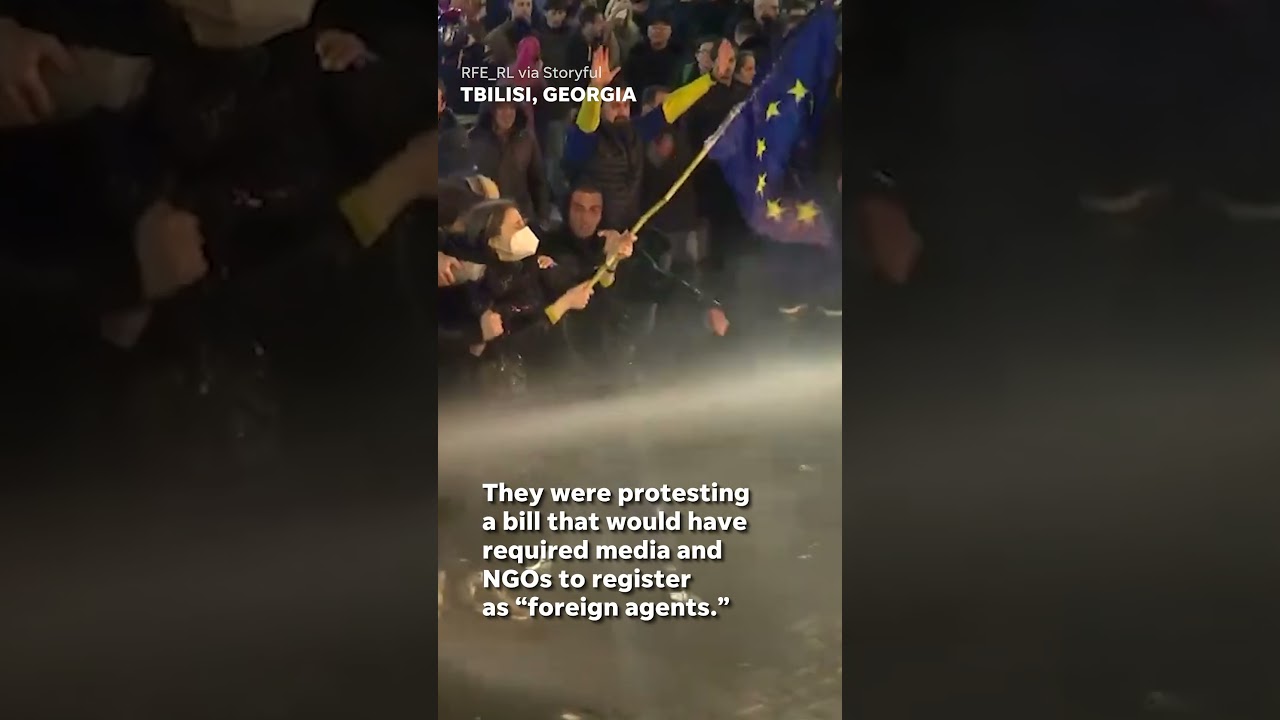 Protests in Georgia against 'Russian-style authoritarian' law turn violent #Shorts