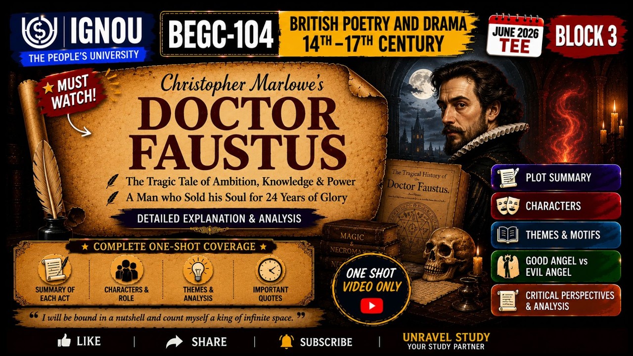 IGNOU BEGC-104 | BLOCK-3 Doctor Faustus (Christopher Marlowe) Explained @UnravelStudy #begc104