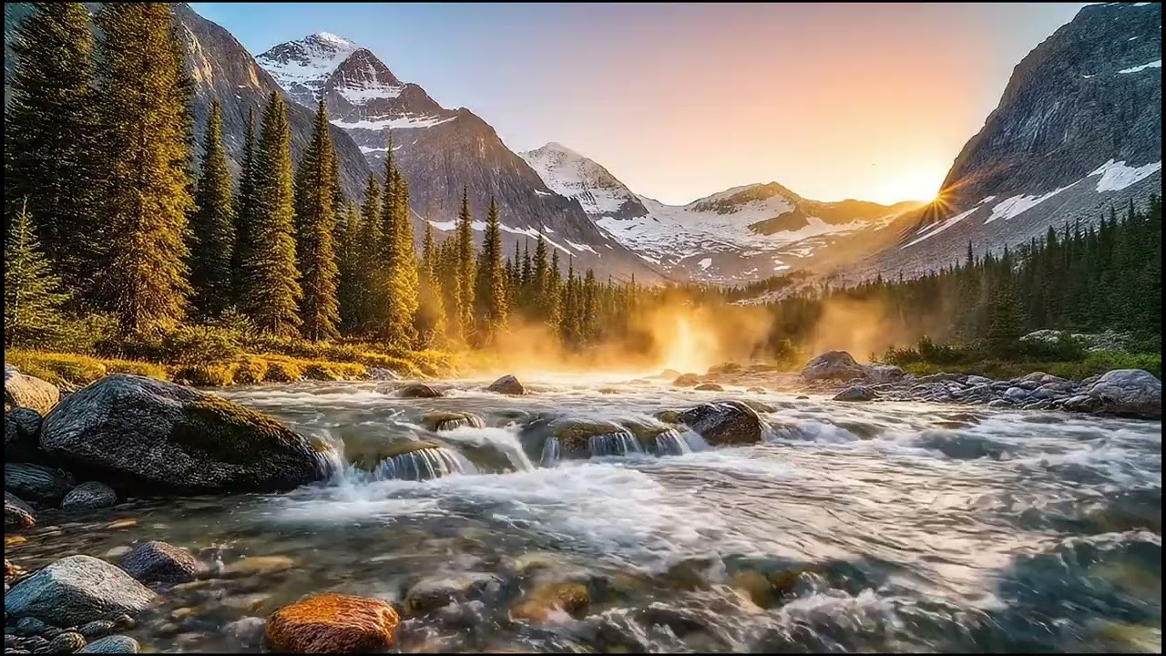 Relaxing River Sounds at Sunrise 🌅 1 Hour Nature Background for Sleep, Study & Focus