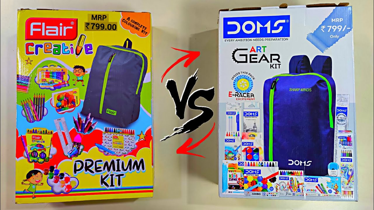 Doms Art Gear Kit Vs Flair Premium Kit, Smart Stationery Kit, Colour, Pencil, eraser, pencil case