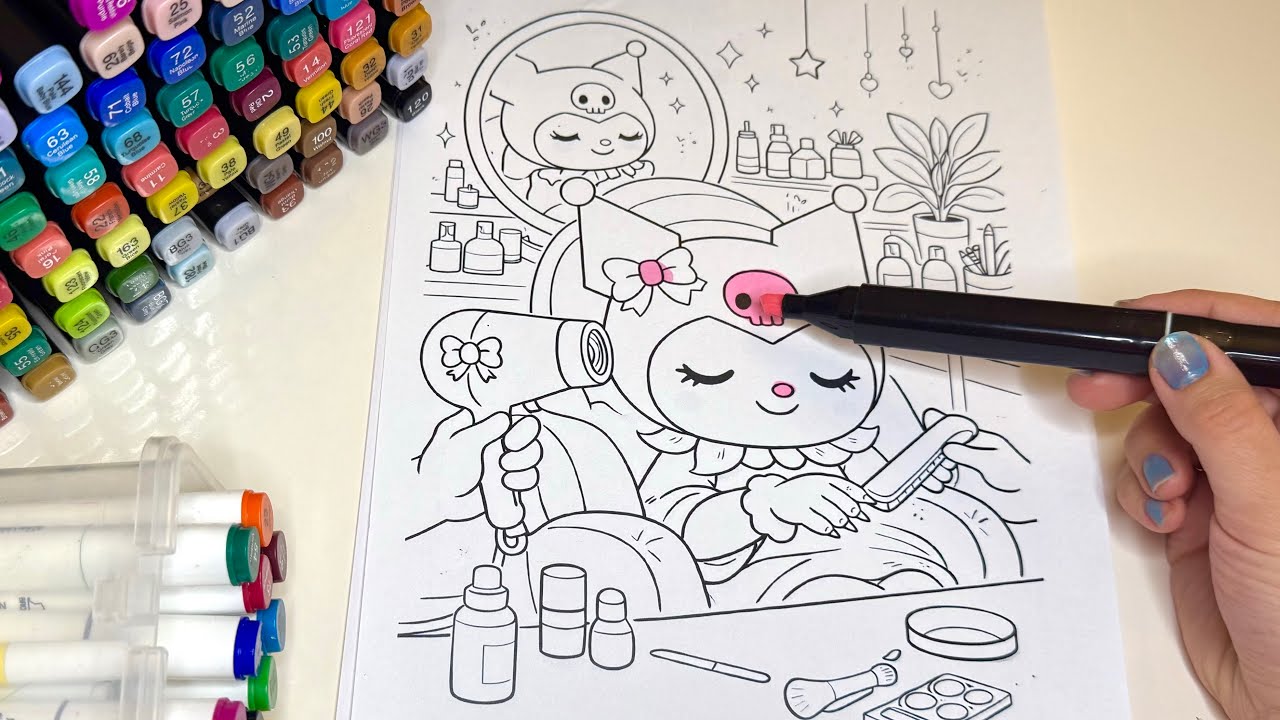 Cute Kuromi ASMR coloring 💜 Stress Relief & Marker Art ✨