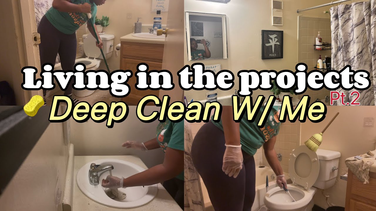 LIVING IN THE PROJECTS ✨| DEEP CLEAN🧽 MY STUDIO BATHROOM W/ ME 🧹!!  Pt.2