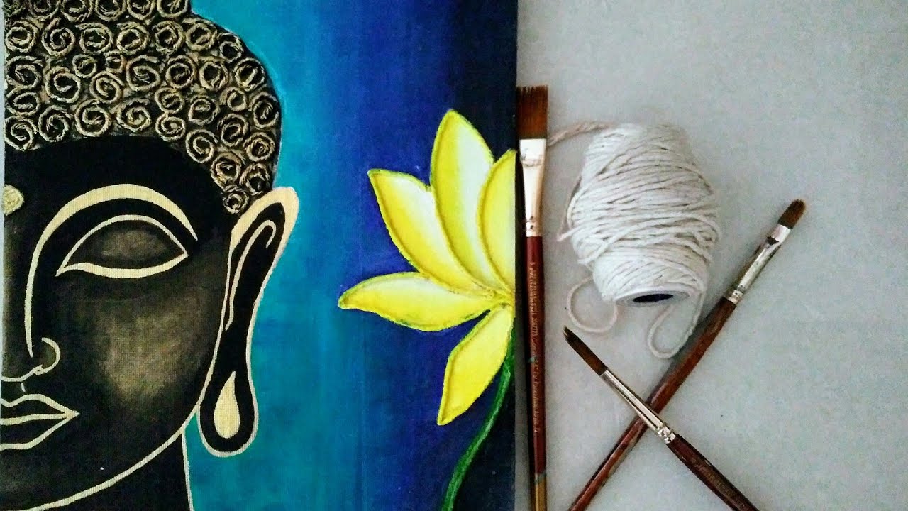 Texture Lord Buddha Painting for beginners || Buddha Thread Art || Lord Buddha Acrylic painting ||