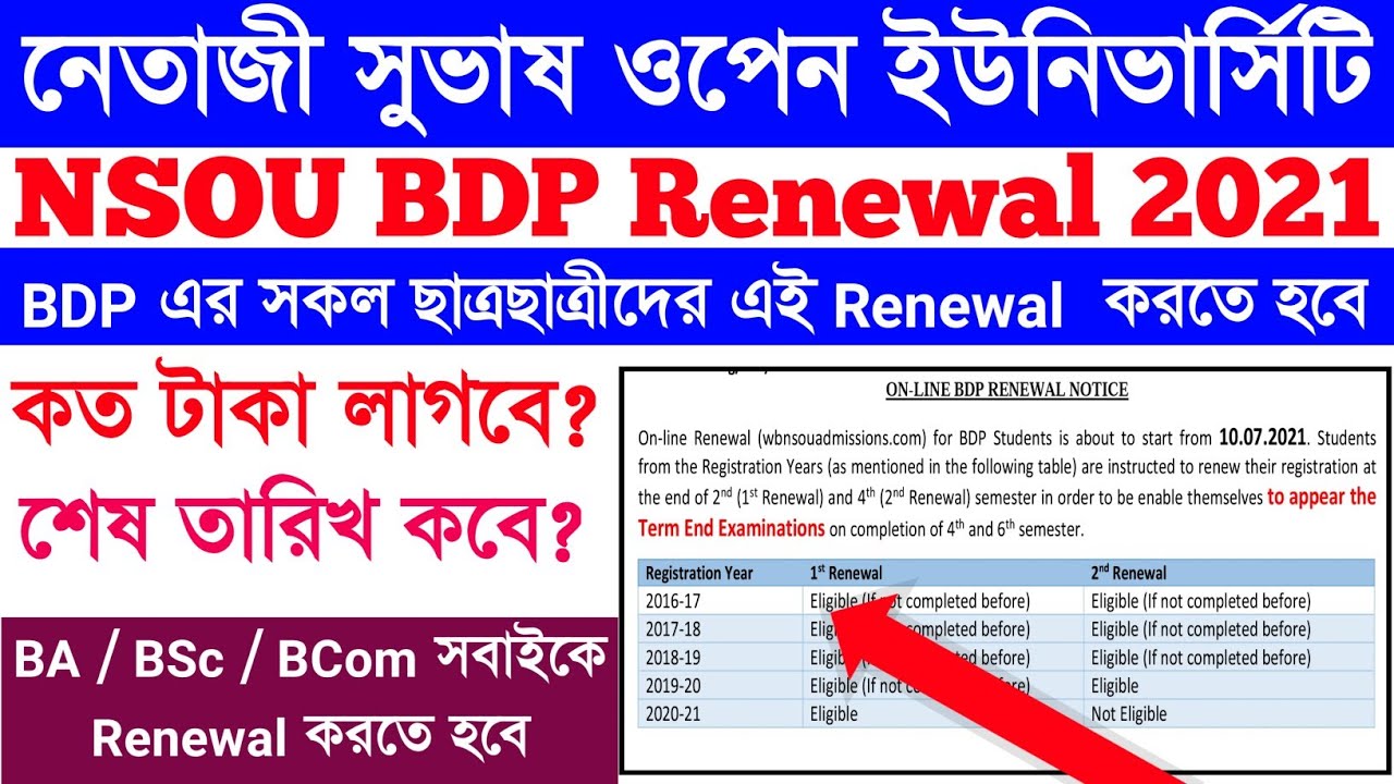 BDP Renewal 2021 | nsou bdp renewal 2021 | bdp renewal related information | netaji open university