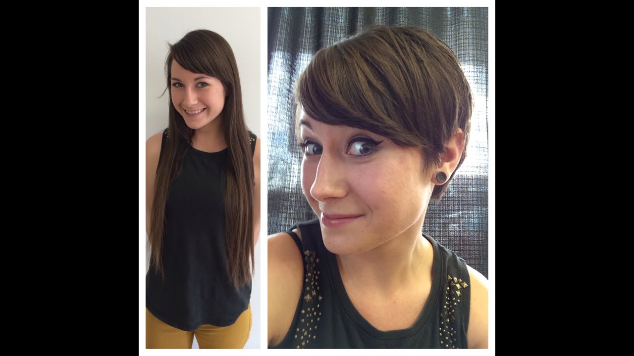haircut on long hair brunette to a pixie hair cut anne hathaway style