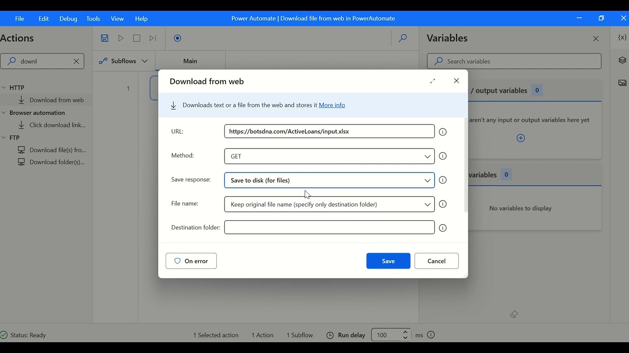 download  excel file using power Automate Get method from web