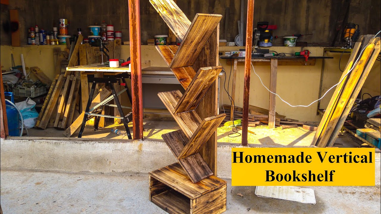 Homemade vertical book shelf