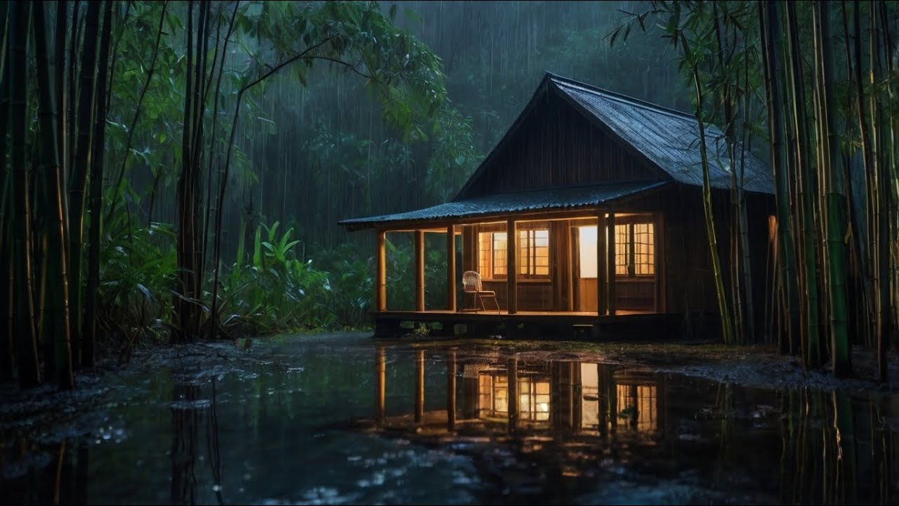 Fall into Sleep Immediately with Heavy Rain, Thunder, Strong Wind & Foggy on Empty Roof at Night