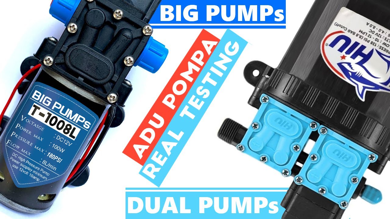 Adu Kuat Pompa DC 12 volt HIU Dual VS Big Pumps T-1008L 180psi Real Testing