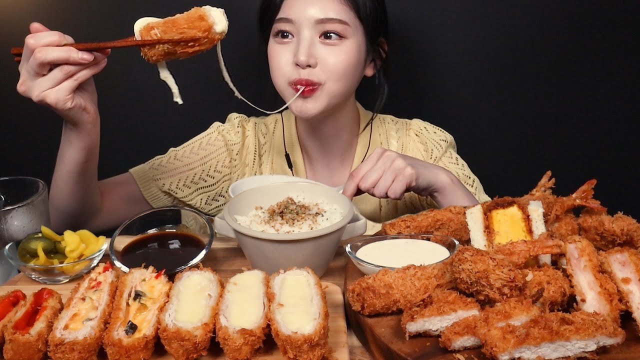SUB)미친바삭함 돈까스 파티 먹방!🥳 치즈돈까스 왕새우튀김 타마고샌드 굴튀김 생선까스까지 리얼사운드 Pork Cutlet Party Mukbang Asmr