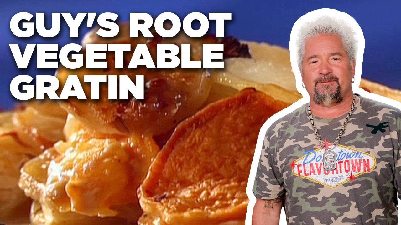 Guy Fieri's Cheesy Root Vegetable Gratin | Guy's Big Bite | Food Network