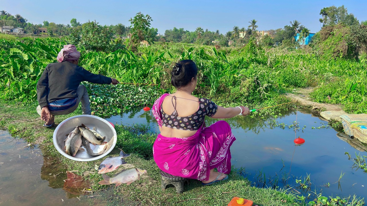 Unique Hook Fishing🎣🎣|| Two  village Fisherman Enjoy fishing in the canal || Best hook fishing video
