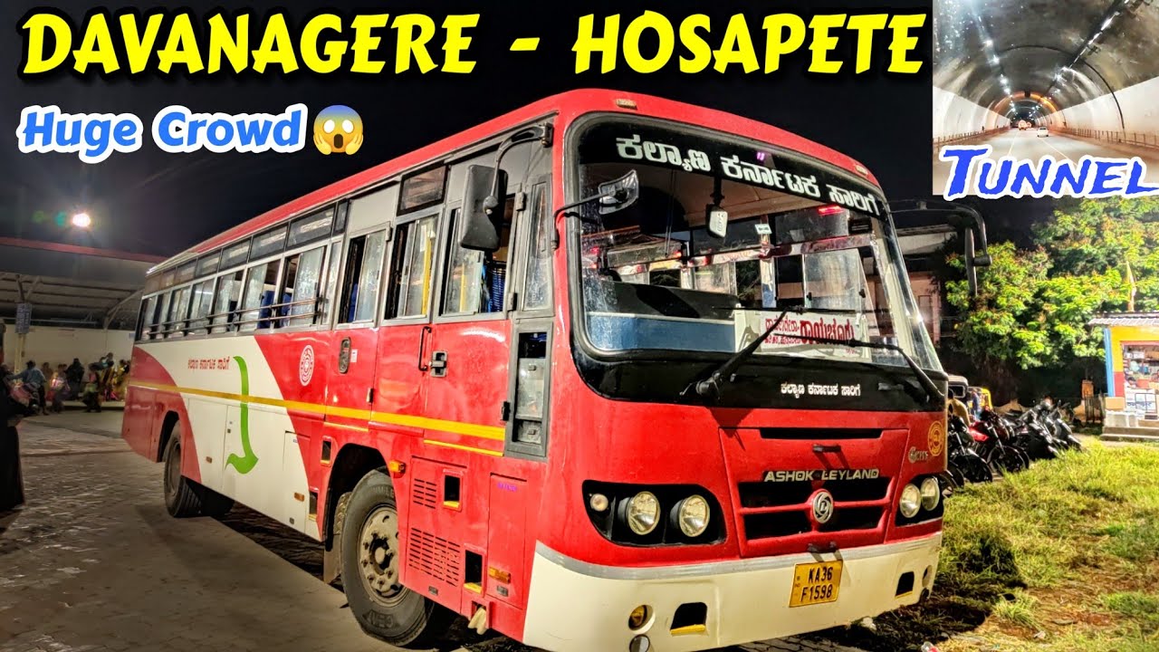 DAVANAGERE - HOSAPETE KKRTC BS6 CABIN RIDE | Huge crowd😱 | Tunnel #bus #ksrtc #volvo #viral