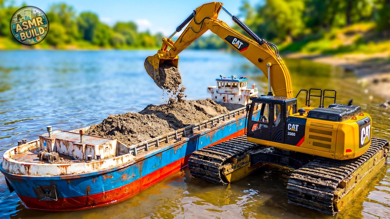 DIY Amphibious excavator, construction of a concrete bridge across a canal | Miniature construction