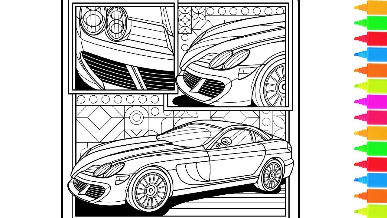 Coloring Sports Car, Monster Truck and Race Car | Coloring Book Pages