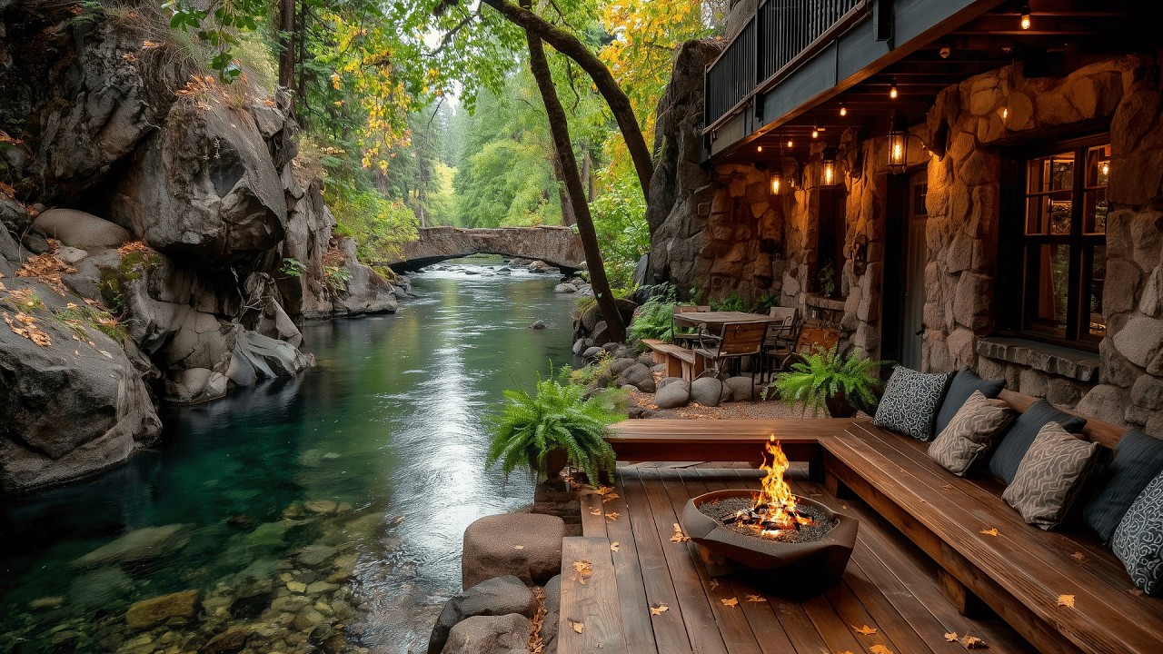 This Spring Cabin Porch by The River and Campfire & Nature Sounds Combo Is Addictive