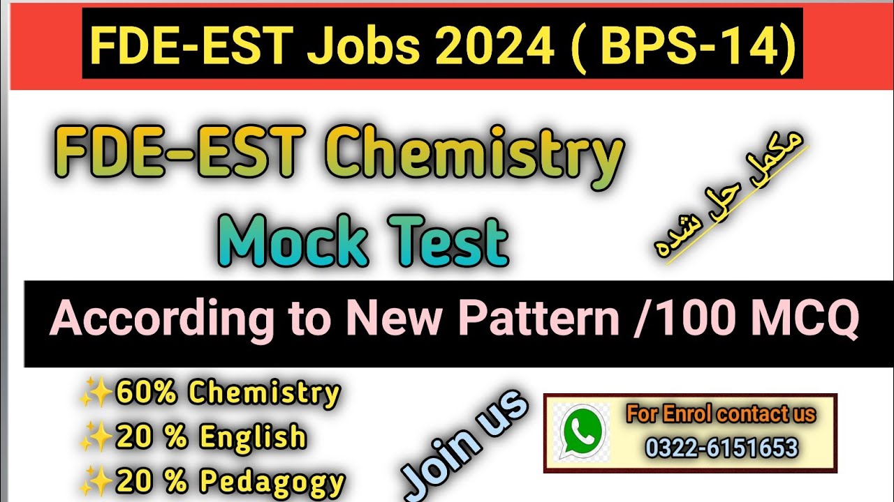 FDE-EST Chemistry Mock Test by MJS Sir|Pedagogy& English Past Questions|Chemistry Solved paper