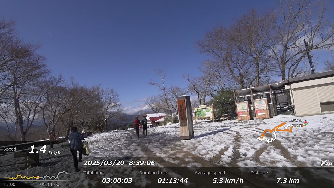 雪の高尾山 登山(6号路/上級者コース/1号路/4号路/5号路/もみじ台)＆下山(5号路/3号路/2号路/上級者コース) フル動画 GPS MAP連動 Mt.Takao