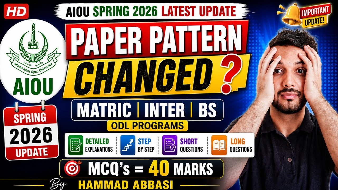 AIOU Spring 2026 Latest Update | Paper Pattern Changed for Matric, Inter & BS