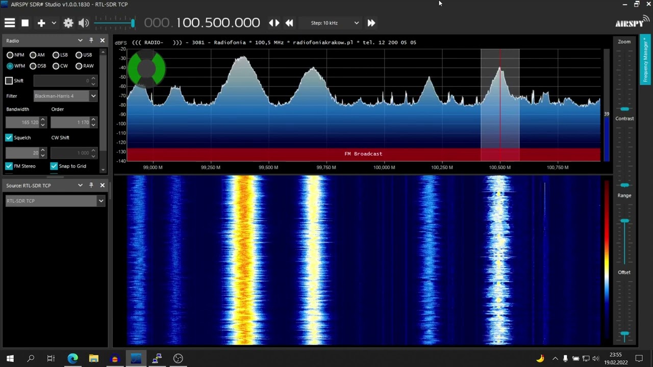 Zakończenie  nadawania radiofonia (100,5 FM ) -  Waterfall SDR Sharp