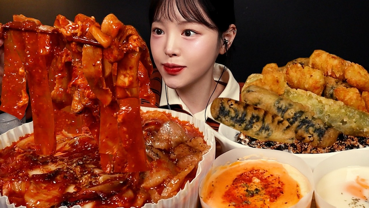 SUB)요청폭발 돼지게티 김치항정파스타 먹방! 막차 탈게요 콘치즈 계란찜까지 꿀조합 Kimchi Pork Pasta Mukbang Asmr
