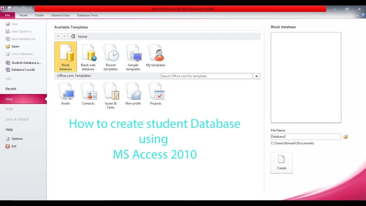 How to create student database in MS access 2010