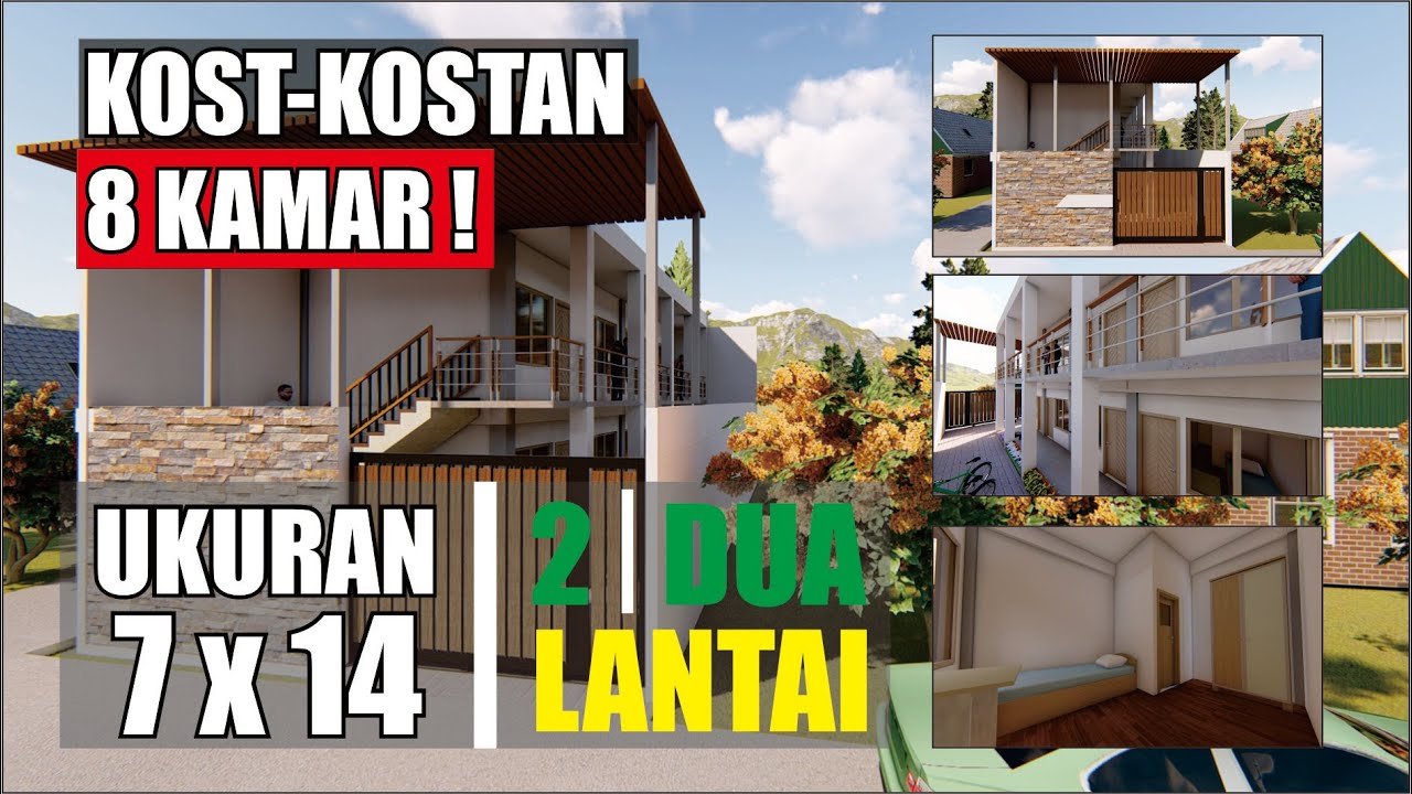 Desain Rumah Kost Minimalis Kekinian Kamar Mandi Dalam 8 Kamar 2 Lantai Ukuran 7x14 meter