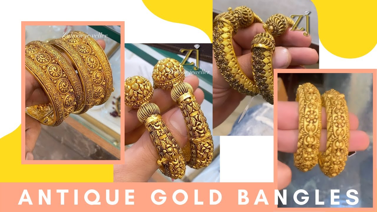 22ct Antique Bangles Gold Broad Bangles // #AntiqueBangles // New Gold Bangles Collection