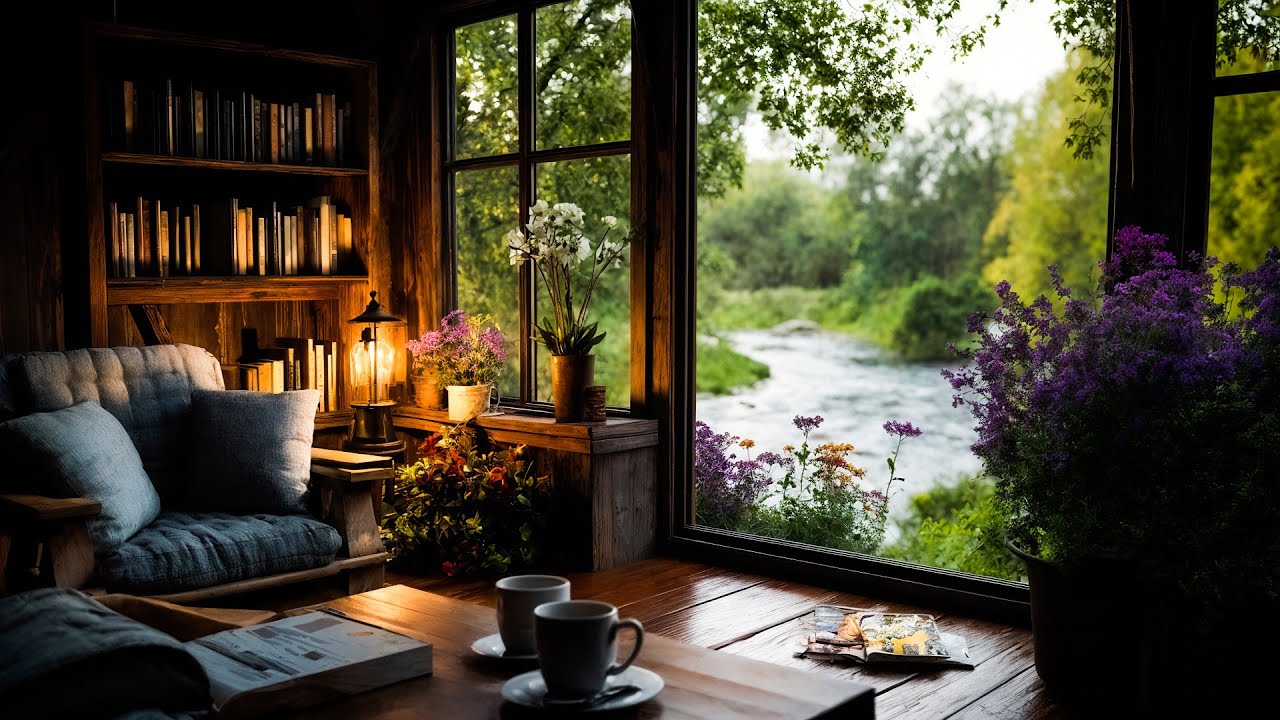 Gentle Rain by the Riverside Cabin | Cozy Nature Sounds for Relaxation