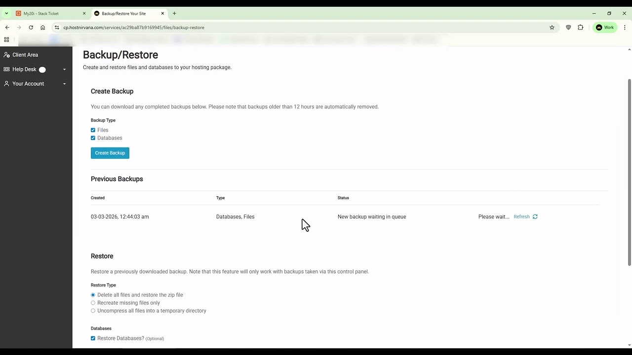 How to backup and restore website in Hostnirvana?