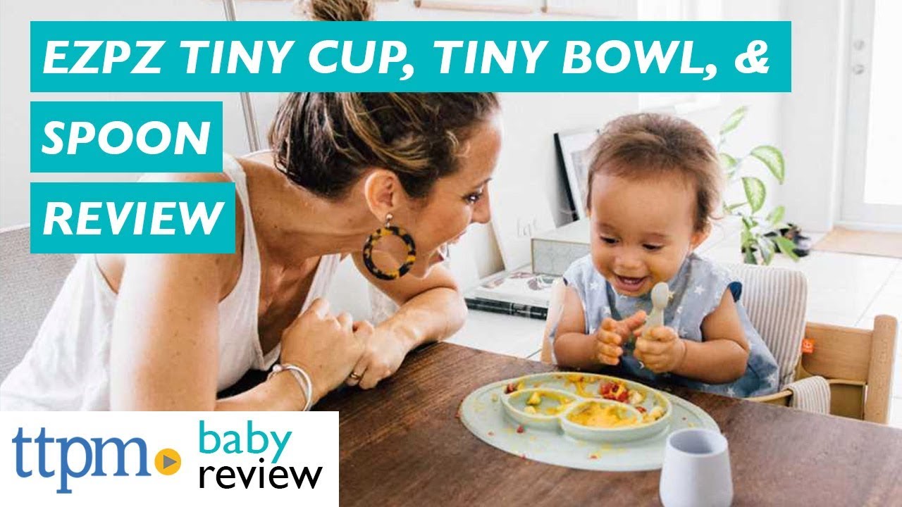 Teach your baby to feed themselves with EZPZ's Tiny Collection Tiny Cup, Tiny Spoon, and Tiny Bowl