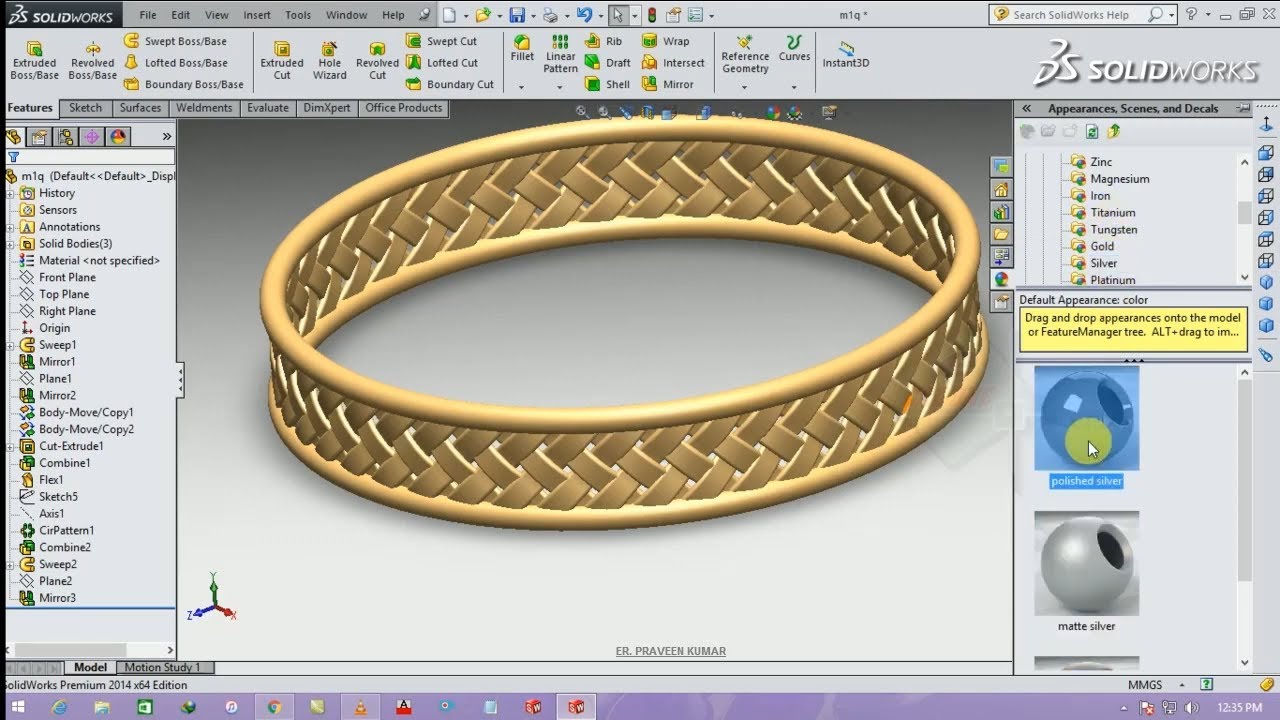 SolidWorks Tutorial # 05 Its a Realistic Bangle Design Made in SOLIDWORKS BY CADONE CENTRE.