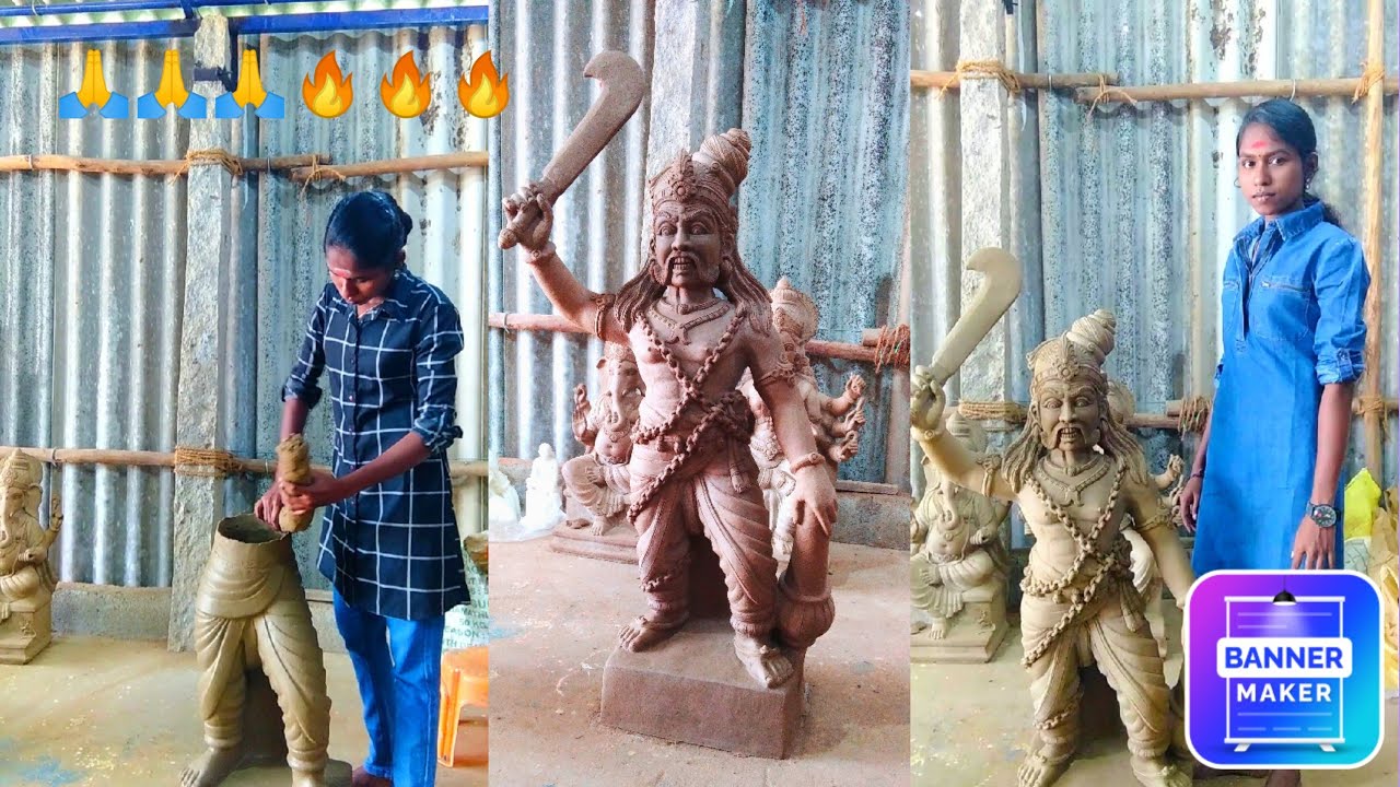 sangili karuppan god statue work with clay making M. boomathi🔥