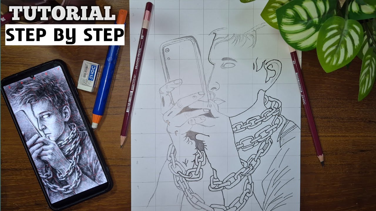 How To Draw | Mobile Phone Addiction , Step By Step Tutorial 😔