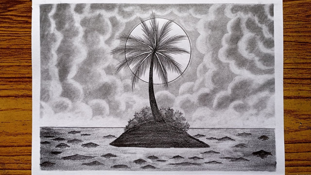 Sunset Landscape Scenery Drawing With Pencil | Easy Nature Drawing Tutorial for beginners 