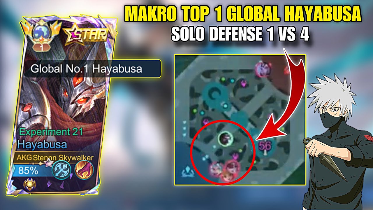 MAKRO TOP 1 GLOBAL HAYABUSA SAAT TERTEKAN ! SOLO DEFENSE 1 VS 4 ! MOBILE LEGENDS !