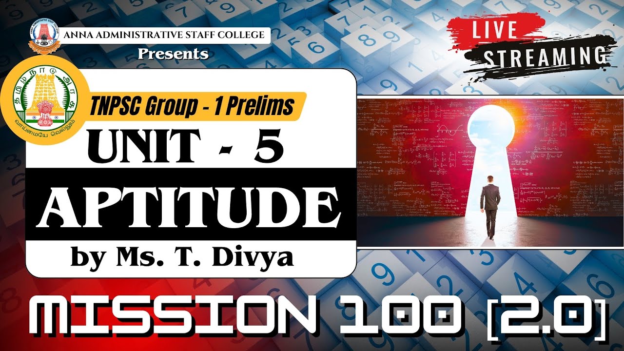 Part - 1 | Aptitude | TNPSC Group 1 | Mission 100 [2.0] | Ms. Divya T