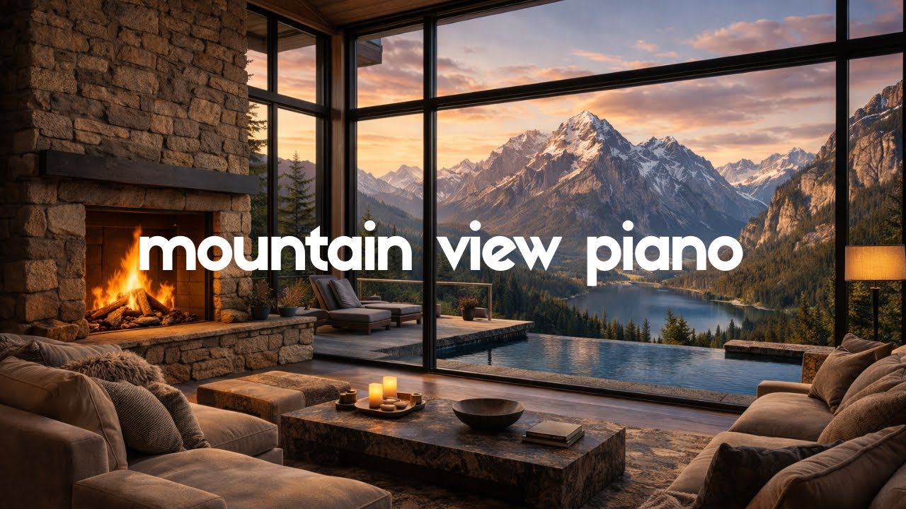 Mountain View Fireplace Piano 🌄 Relaxing Looping Piano Music for Sleep, Focus & Calm (4K)