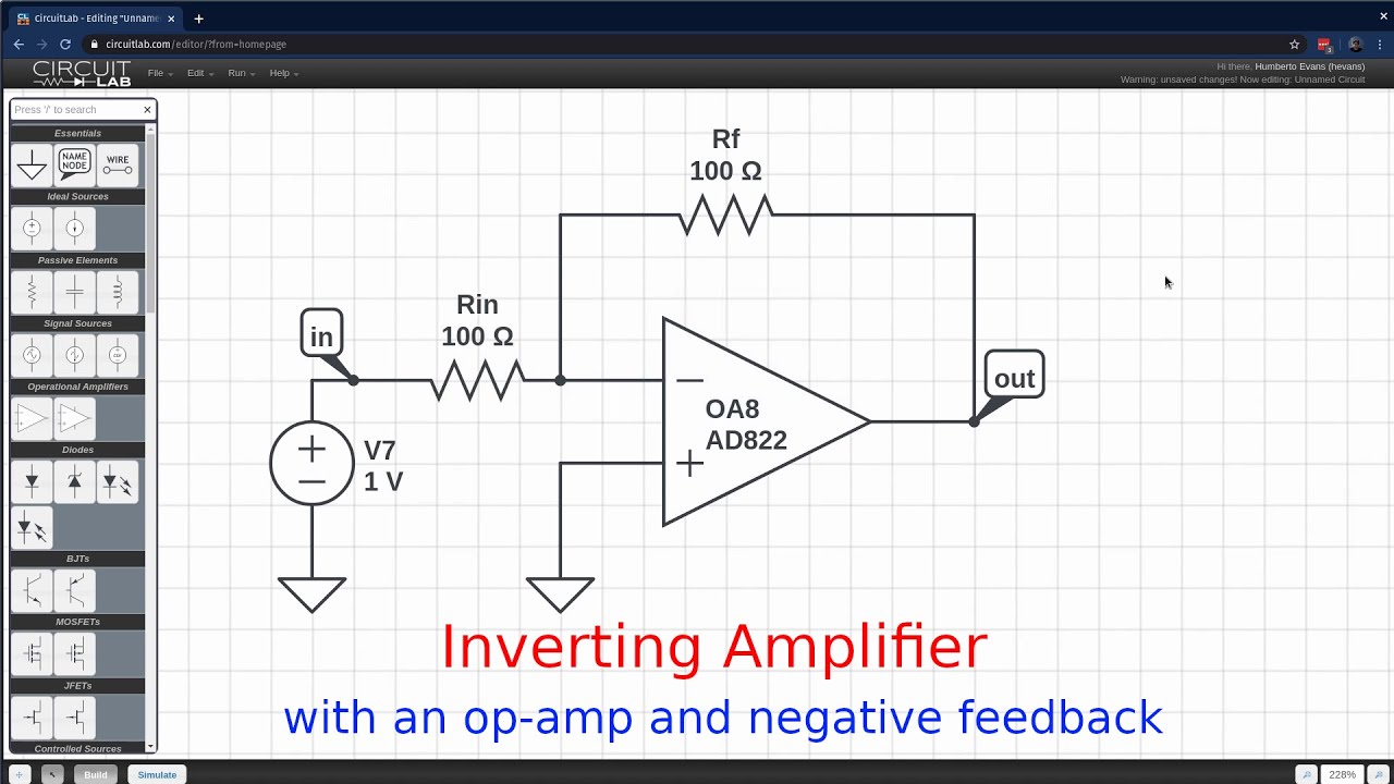 Inverting Amplifier - Op-Amp Circuits (Gain, Resistors, Negative Feedback, Build and Simulate)